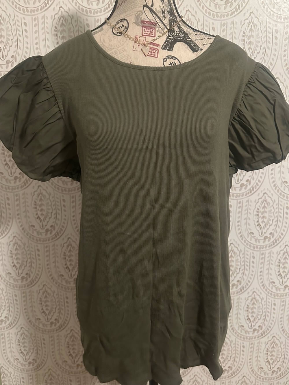 a new day Olive Green Puff Sleeve Short Sleeve Top